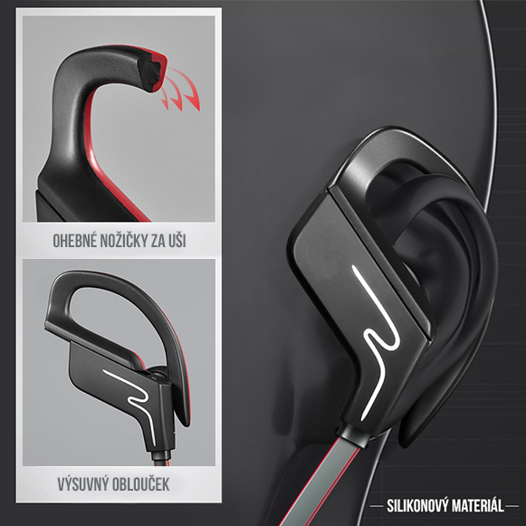 Ergonomická bezdrátová sluchátka s nožičkami za uši.